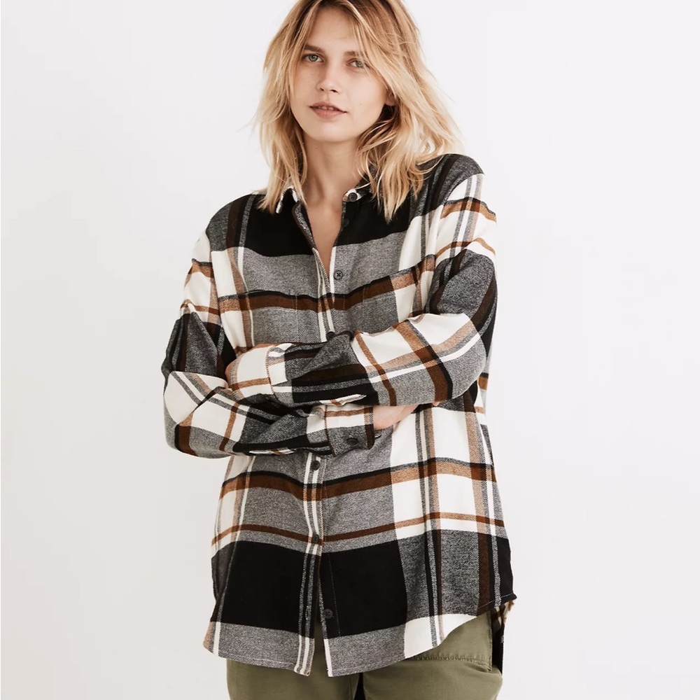 Madewell Plaid Button Down Shirt - Black, Gray, Brown, White